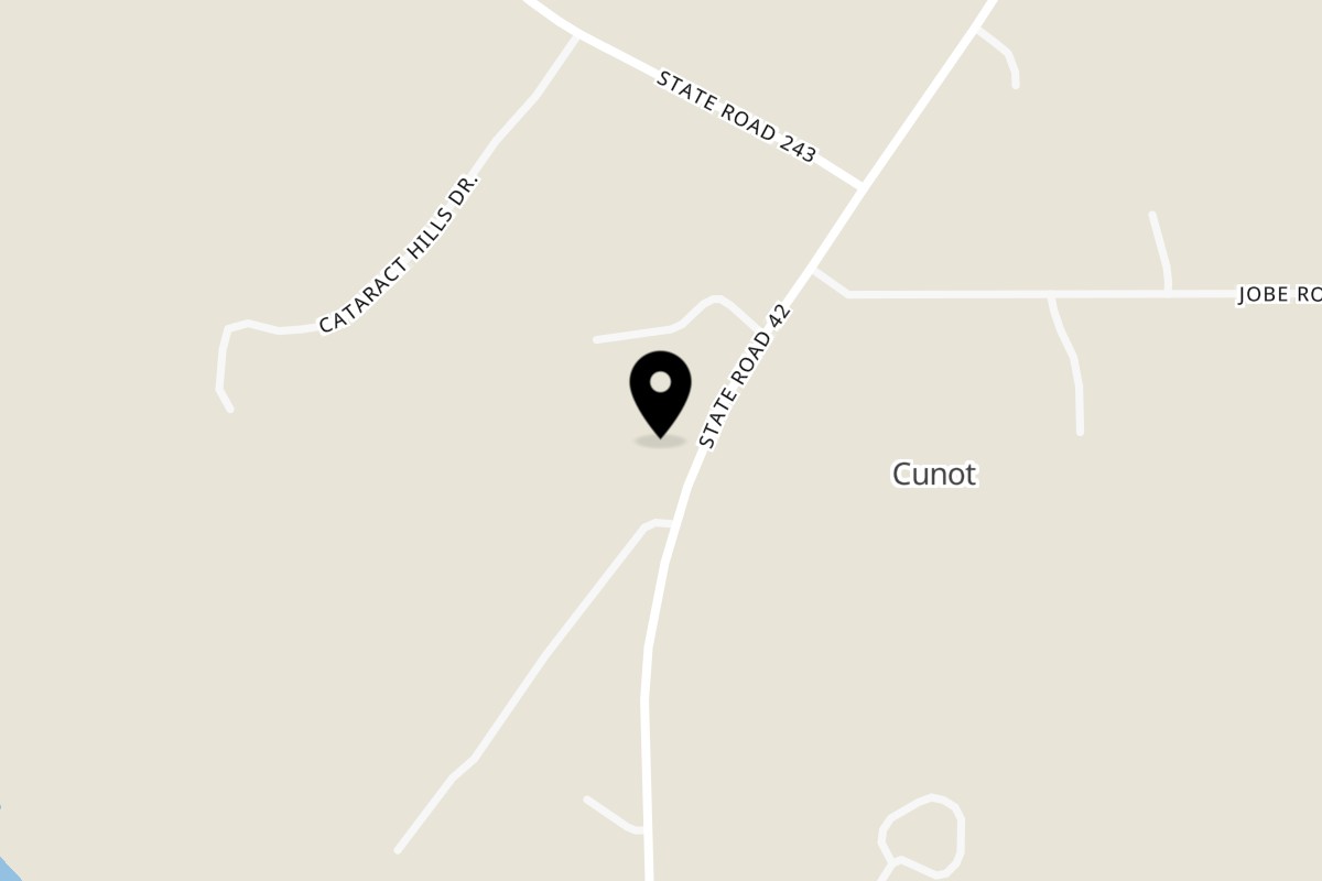 Map showing the location of Cataract Lake Lodge on 4779 IN-42 in Cloverdale